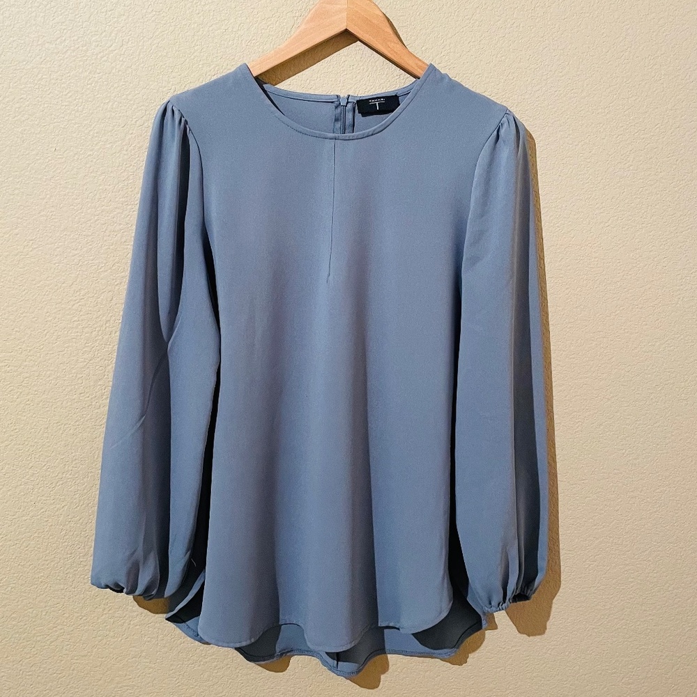 T TAHARI Blue Steel Blouse | Medium